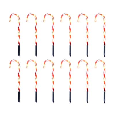 12 Pcs Christmas Candy Cane Pathway Markers Lights, 12" Christmas Stakes Lights - White and Red