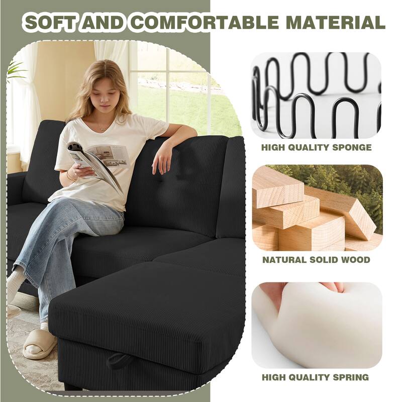 3 Pieces Corduroy Living Room Set with Sofa ,Storage Ottoman and Chair