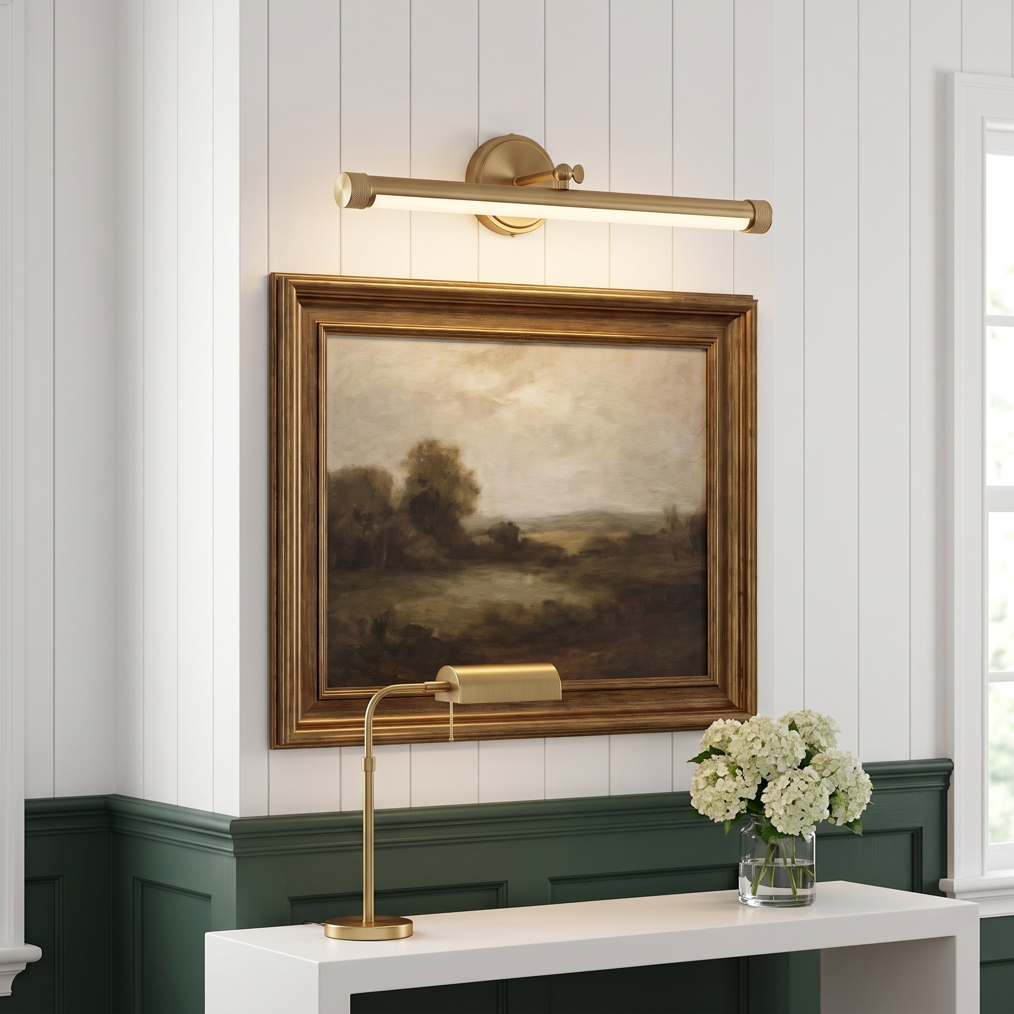 24" Vintage Brass Rope Linear LED Wall Picture Light with Adjustable Swing Arm