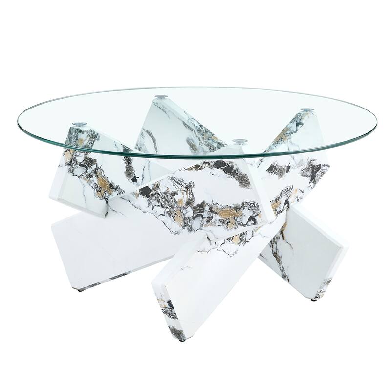 GDFStudio Marcellus Tempered Glass Coffee Table with Textured Legs