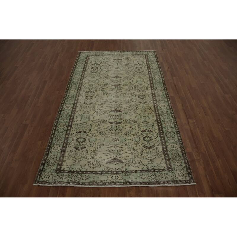 Hand Knotted Oriental 100% Wool Carpet Transitional Floral Green Anatolian Area Rug - 9' 4'' X 5' 2''