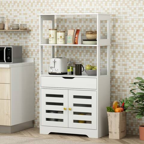 FAMAPY Rustic White 2-Tier Kitchen Storage Cabinet w/ Drawer Doors - 55.1"H