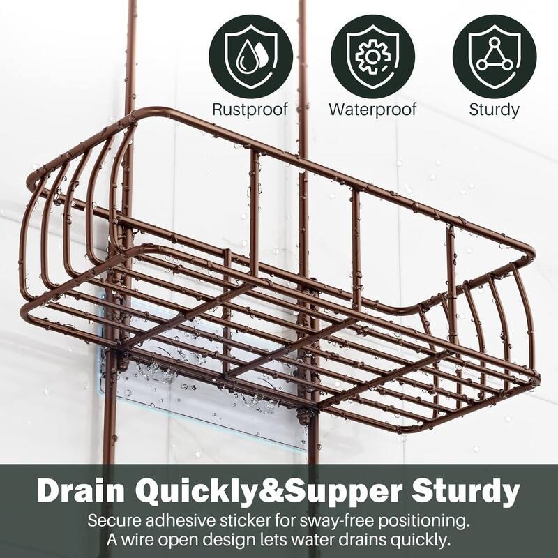 Shower Caddy Hanging, Anti-Swing Over Head Shower Caddy Rustproof with hooks for Towels, Sponge and more