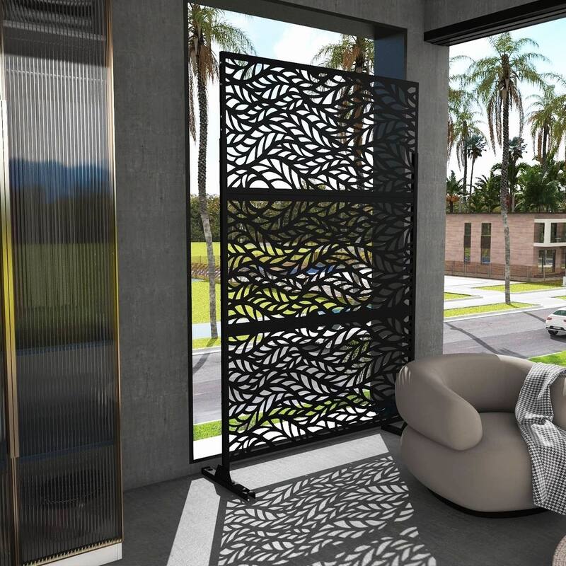 Free Standing Metal Privacy Screen Panel Decorative Outdoor Privacy Screen - 72"H x 47"W