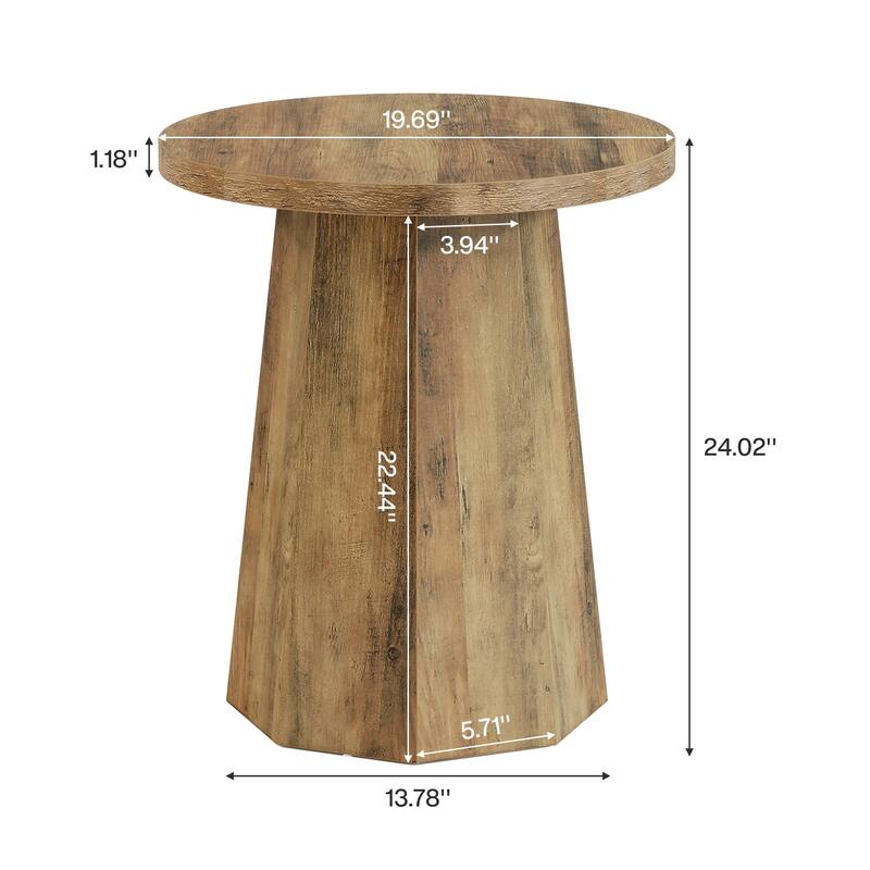 Farmhouse Round End Table, Wooden Couch Side Table with Octagonal Base