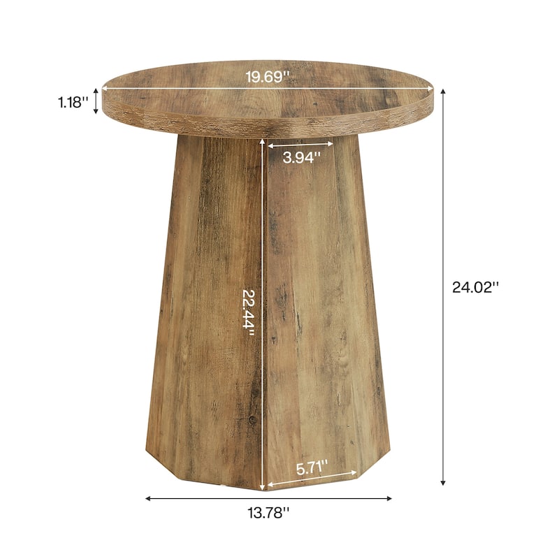 Round End Table, Wooden Couch Side Table, Nightstand Accent Furniture for Living Room, Bedroom