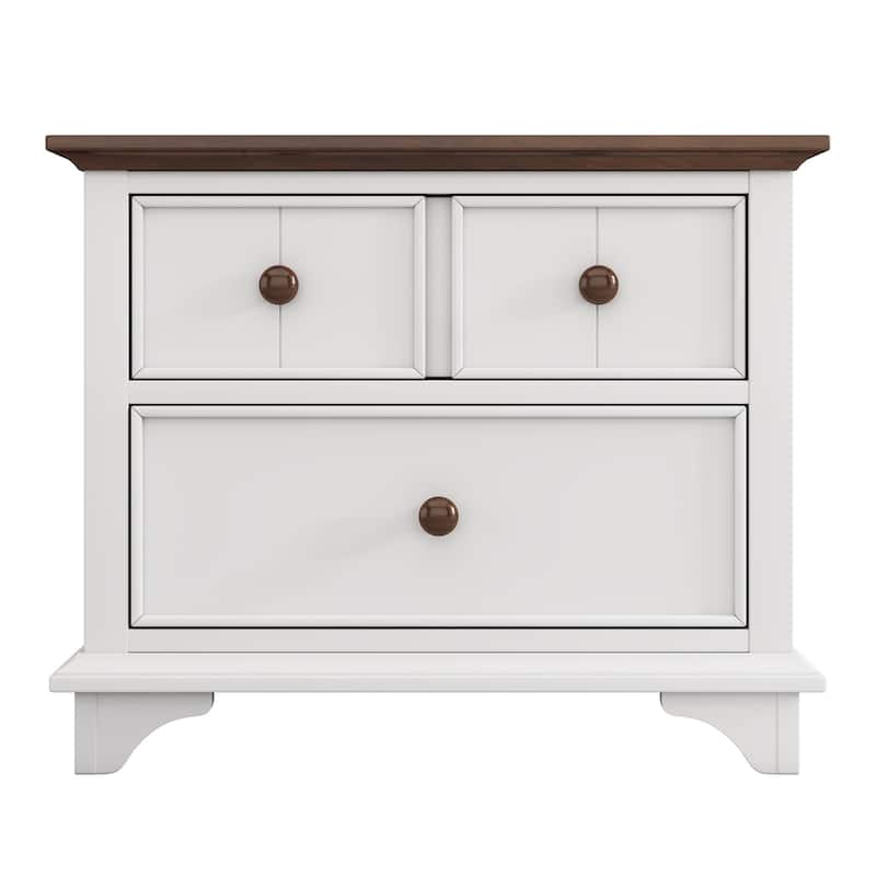 2-Drawer Wood Kids Nightstand in White and Walnut