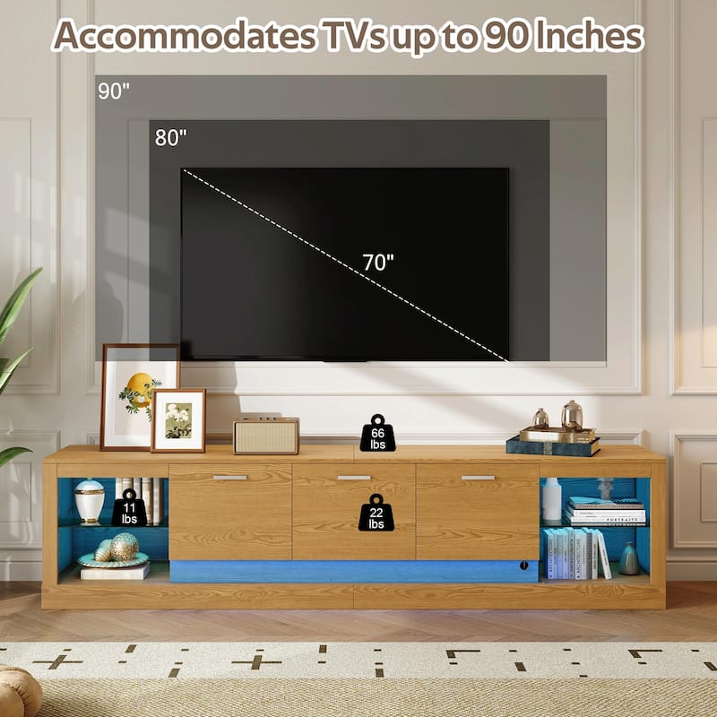 78'' Modern TV Stand with 6 Cabinets & 2 Open Compartments - Entertainment Center for TVs up to 90''