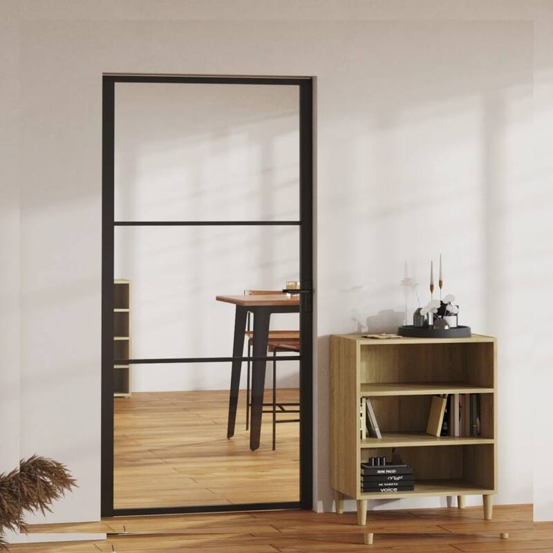 vidaXL Glass Door Interior Door with Alloy Handle ESG Glass and Aluminum Black - 40.4"x79.3" x 1.4" - Black 1