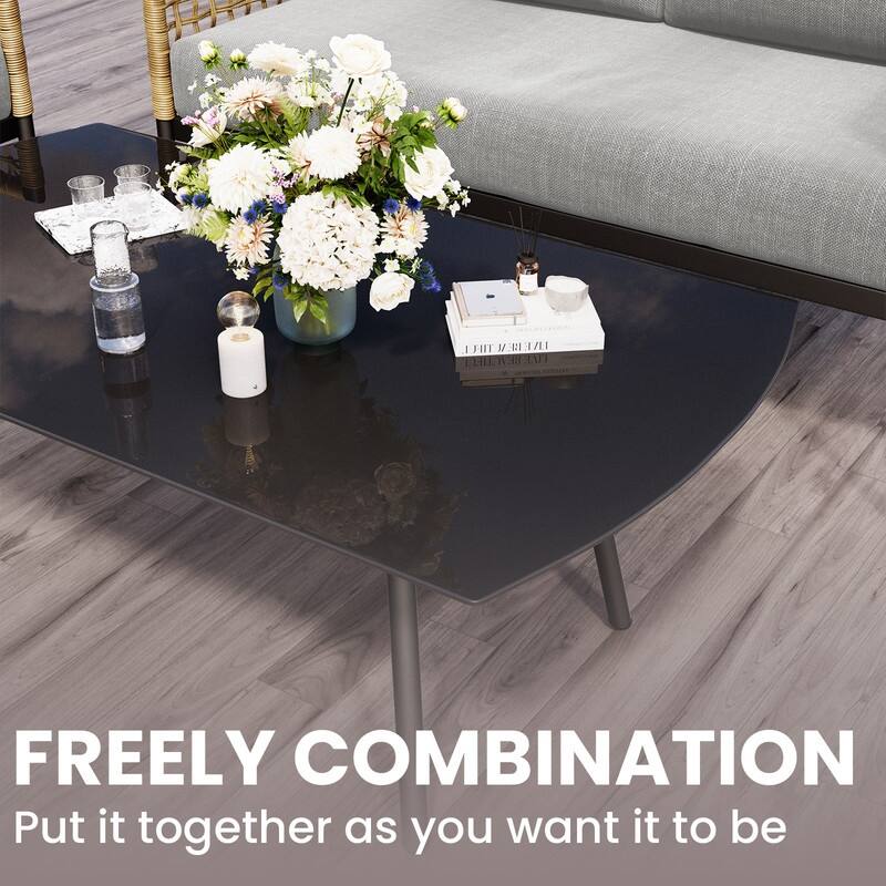 4-piece Waterproof Fabric Sofa Set (2+1+1) with PE Woven & Marble Table