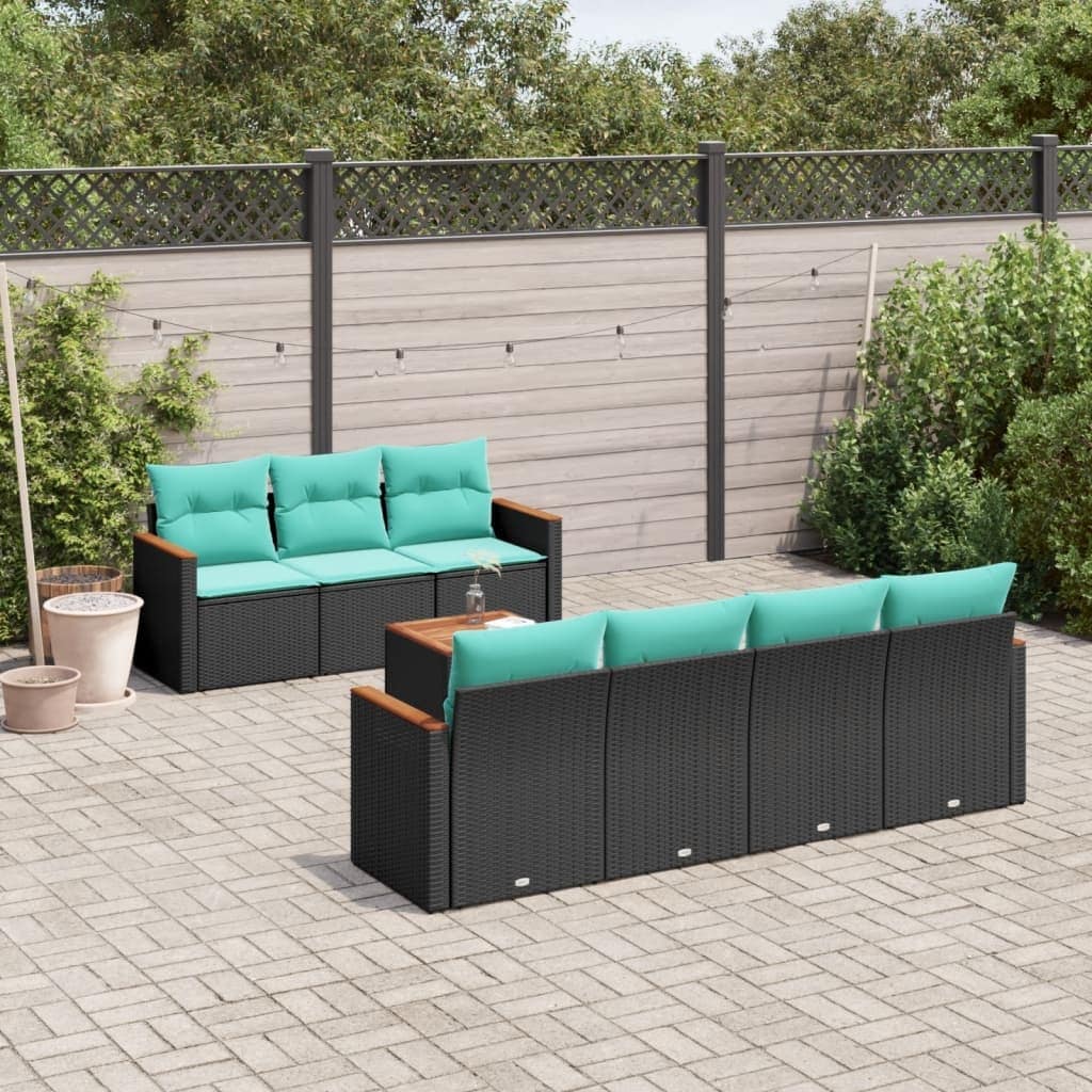 vidaXL 8 Piece Patio Sofa Set with Cushions Black Poly Rattan - 113.8x33.5x112.6