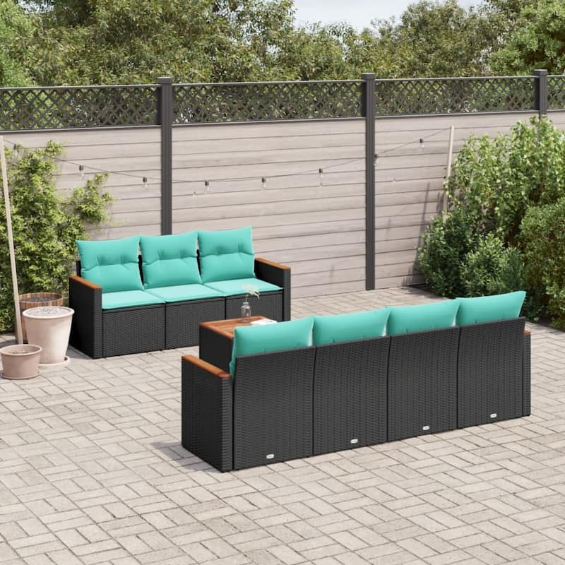 vidaXL 8 Piece Patio Sofa Set with Cushions Black Poly Rattan - 113.8x33.5x112.6