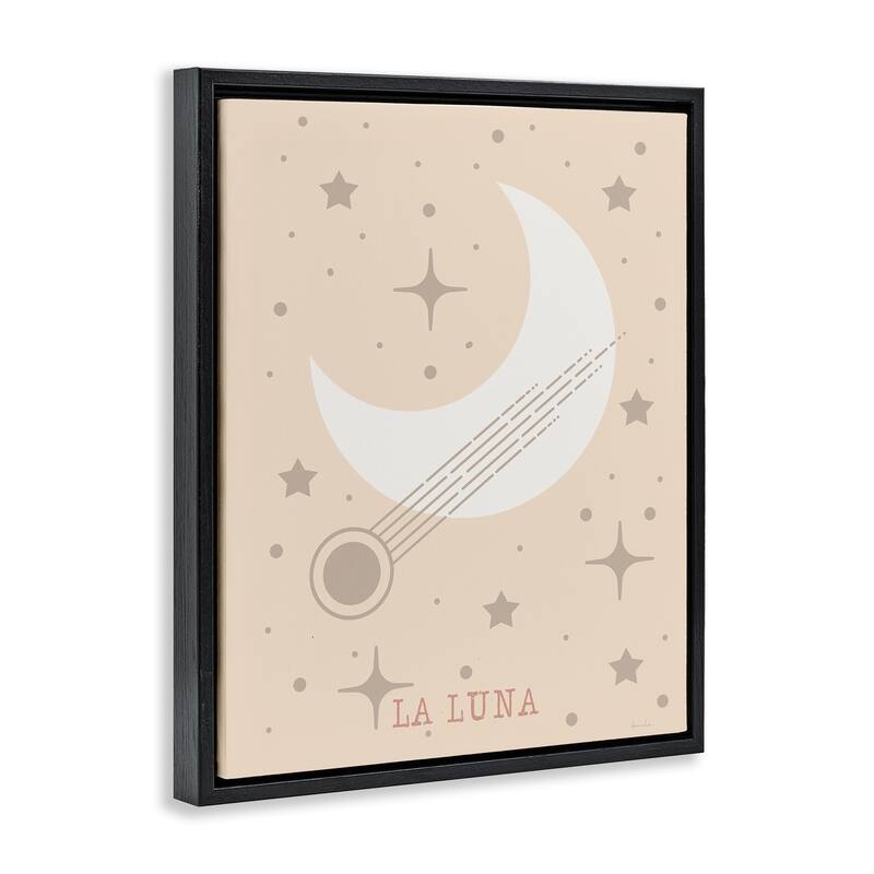 Stupell Minimal Moon with Stars Framed Floater Canvas Wall Art Design By Daniela Santiago