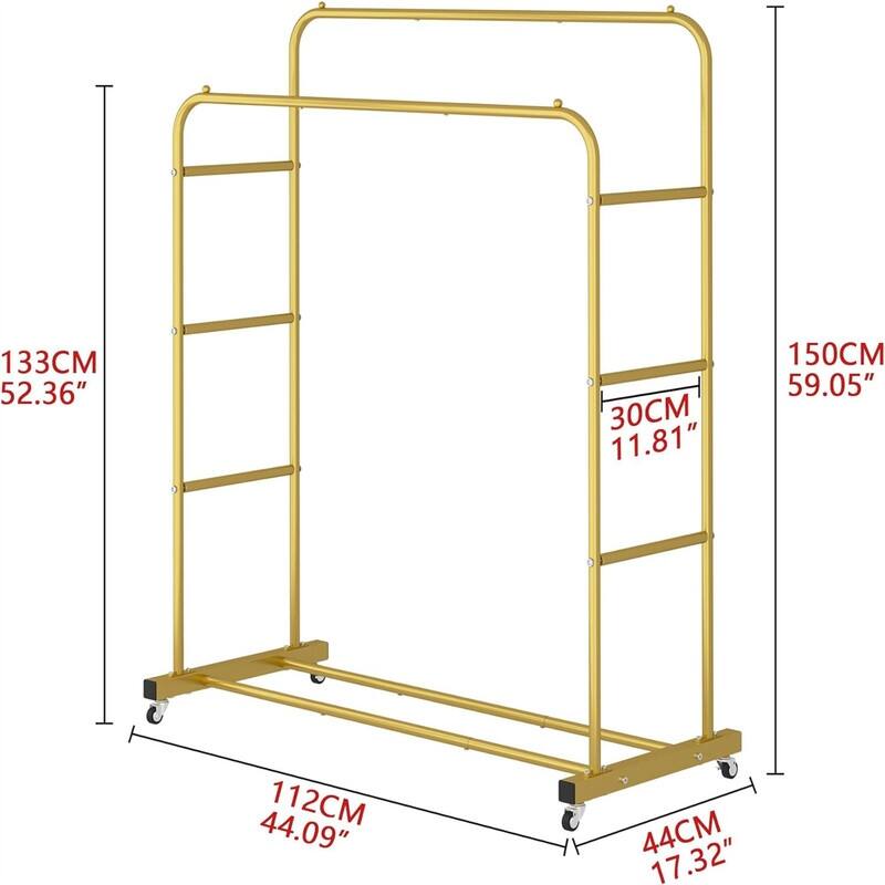 Double Rods Clothing Rack with Wheels - 17.32"D x 44.09"W x 52.36"H