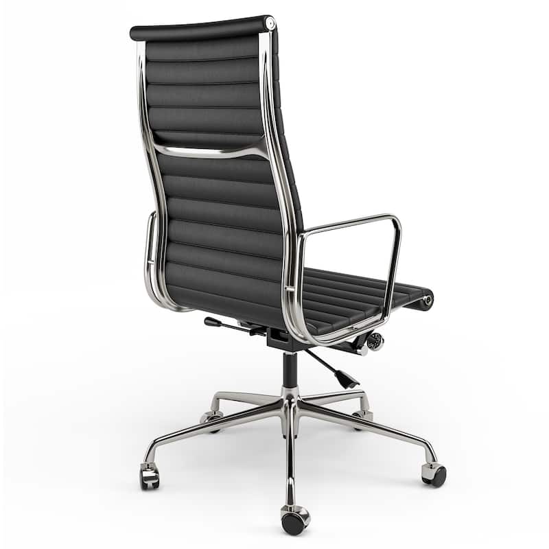 High Back Ergonomic Genuine Leather Ribbed Office Computer Chair