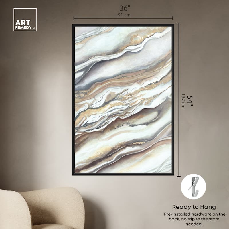 Art Remedy Neutral Lines I Framed Boho Abstract 1 Piece Canvas Wall Art