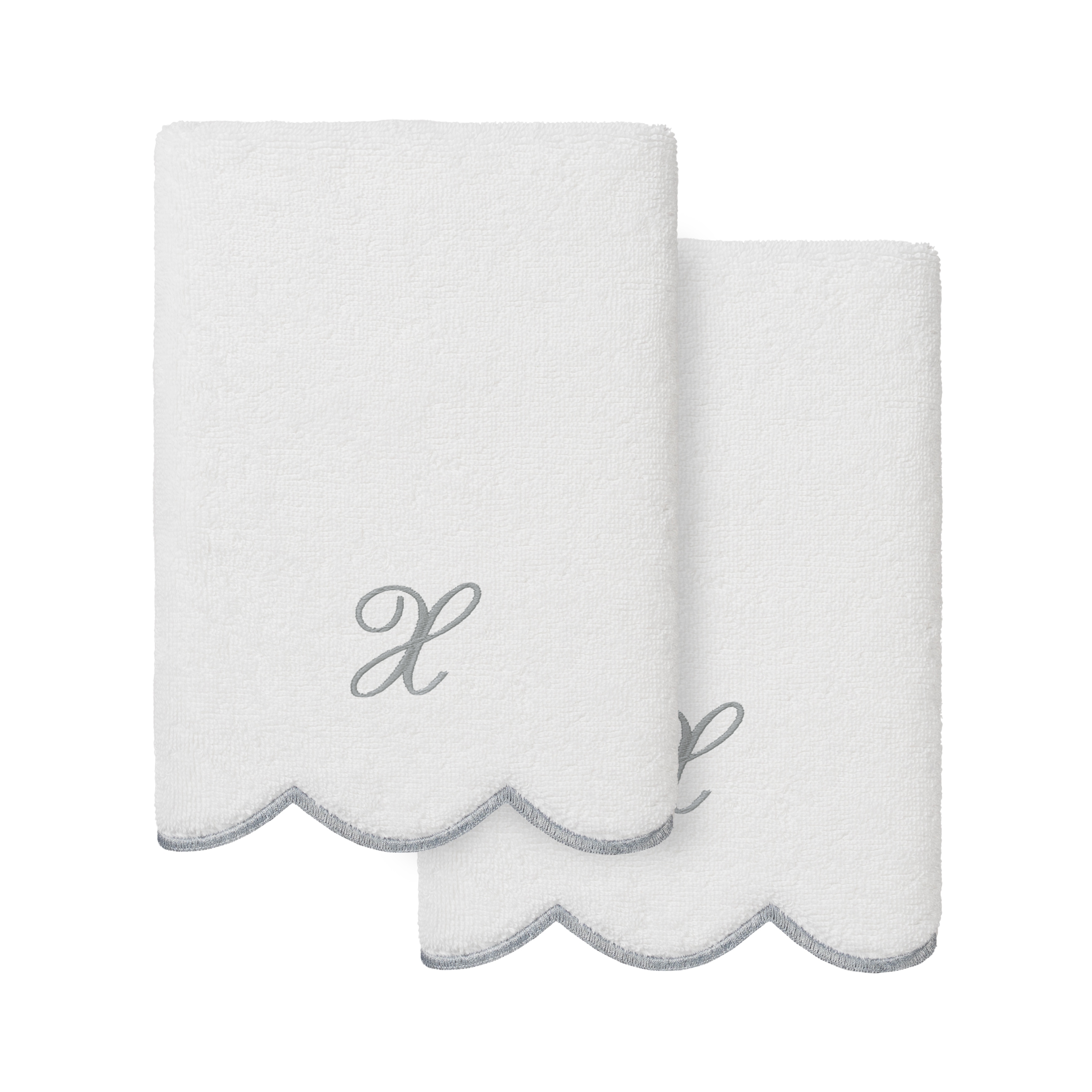 Authentic Hotel and Spa 100% Turkish Cotton Grey ADORNIA Scallop Personalized 2 Piece Hand Towel Set - 2 Hand Towels
