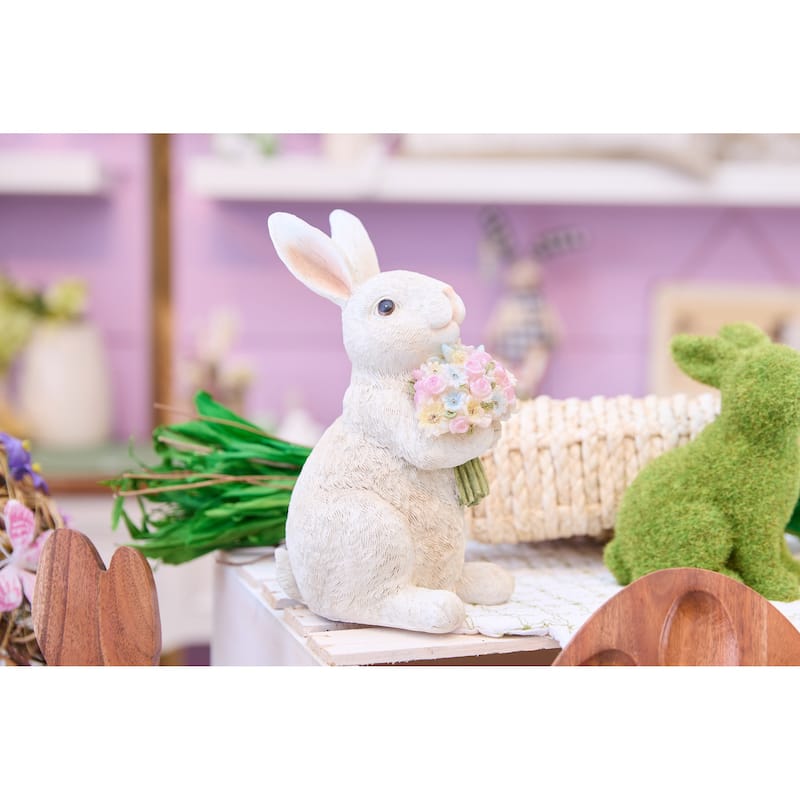 Easter Bunny w/ Floral Bouquet Lighted Figure Figurine