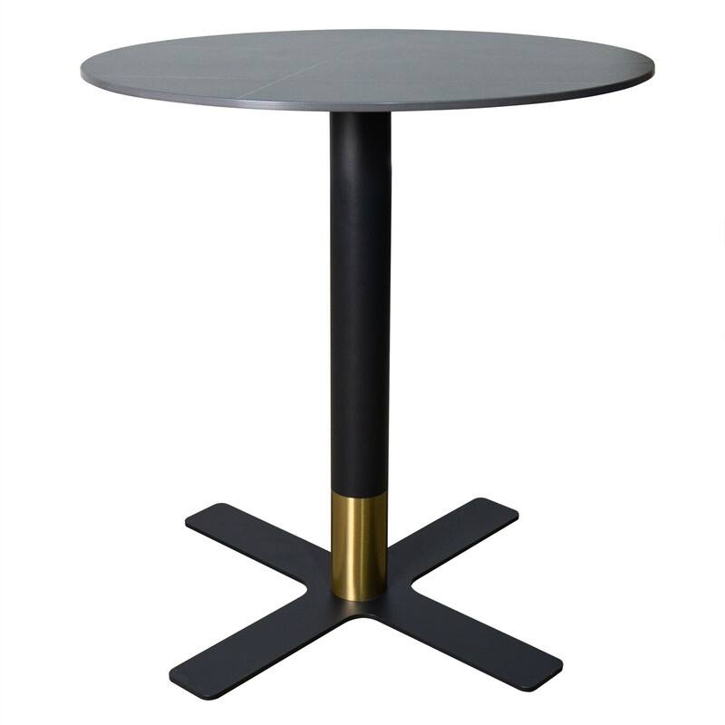 Vail Round Dining Table 27 in. Sintered Stone Tabletop in Black Stainless Steel Cross X-Shape Pedestal Base - Black