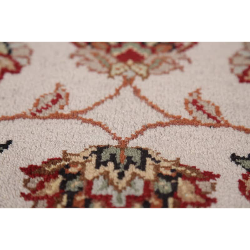 Floral Ivory Agra Indian Foyer Rug Hand-Knotted Wool Carpet - 3'1"x 5'1"