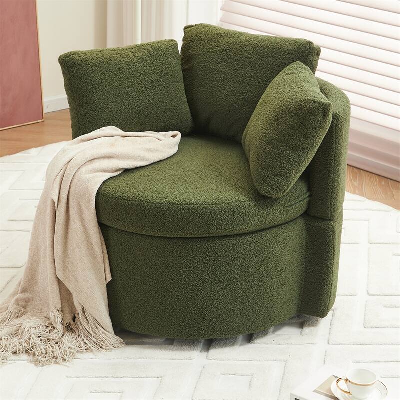 Teddy Fabric Swivel And Storage Chair With Back Cushion