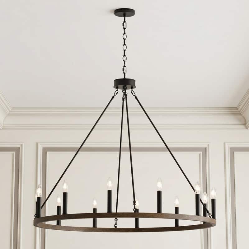 Acroma 12-light Farmhouse 40In Wagon Wheel Chandelier with UL - 40'' D x 138'' H - Weathered Walnut