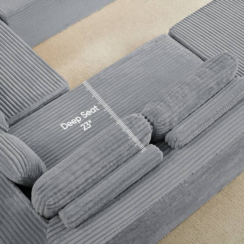 Corduroy 141'' Deep Seat Modular Sectional Sofa, Modern 8-Seater U-Shape Sofa Couch with Moveable Ottoman