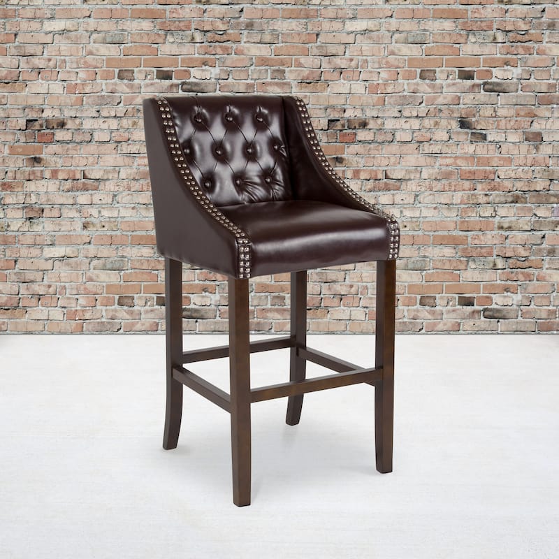 Transitional 30-inch Tufted Nailhead Barstool - 20"W x 22"D x 42"H - 20"W x 22"D x 42"H
