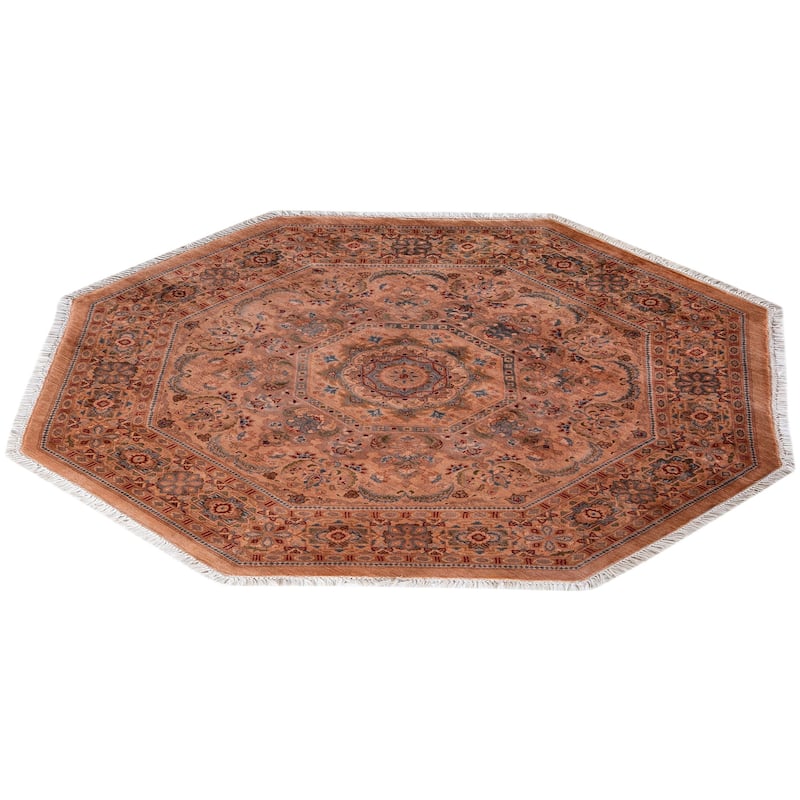Overton Hand Knotted Wool Vintage Inspired Modern Contemporary Overdyed Pink Octagon Area Rug - 4' 3" x 4' 4"
