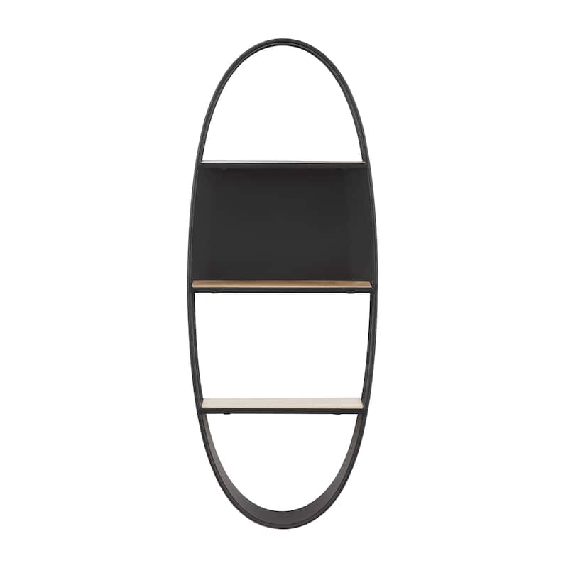 Metal Oval 2 Shelves Wall Shelf - Black - Roche River Decor - 6"W x 16"L x 40"H