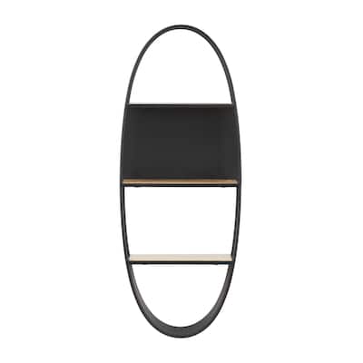 Metal Oval 2 Shelves Wall Shelf - Black - Roche River Decor - 6"W x 16"L x 40"H