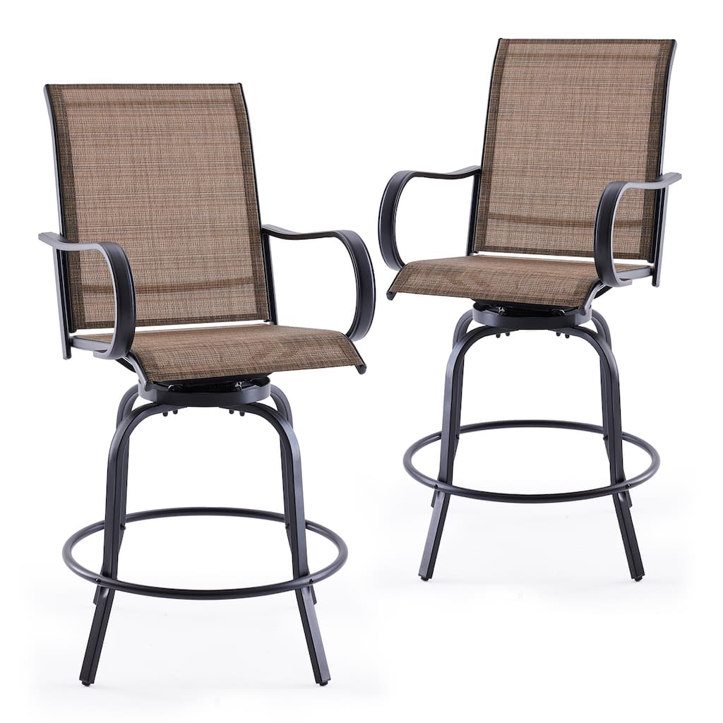 2-Piece Outdoor Swivel Patio Barstool Set - Textilene Fabric, All-Weather