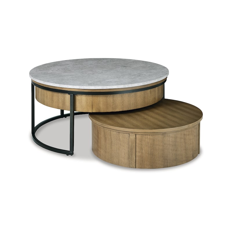 Signature Design by Ashley Fridley Gray/Brown Nesting Cocktail Tables with Lift Top and Hidden Storage (Set of 2)