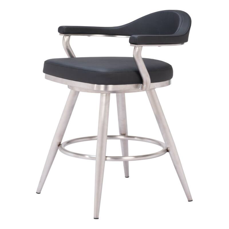 Modern 30-Inch Black Faux Leather Swivel Bar Stool with Arms & Footrest - 22" x 23.2" x 40.2"