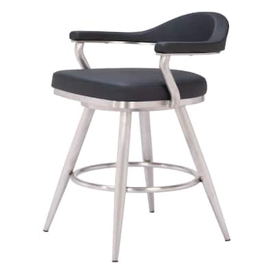Modern 30-Inch Black Faux Leather Swivel Bar Stool with Arms & Footrest - 22" x 23.2" x 40.2"