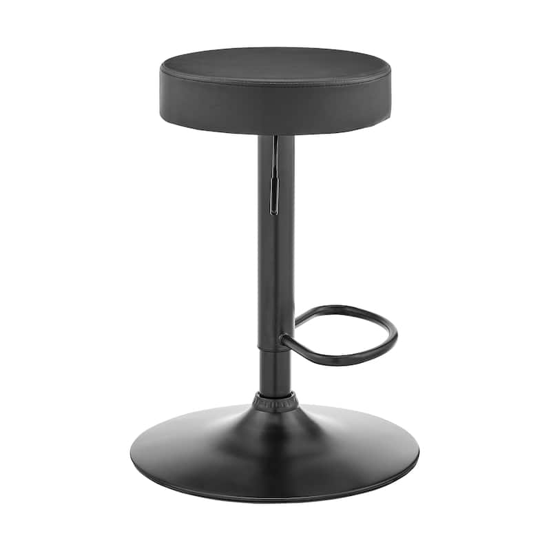 Dax 24" Backless Adjustable Height Bar Stool, Black Finish with Dark Gray Faux Leather