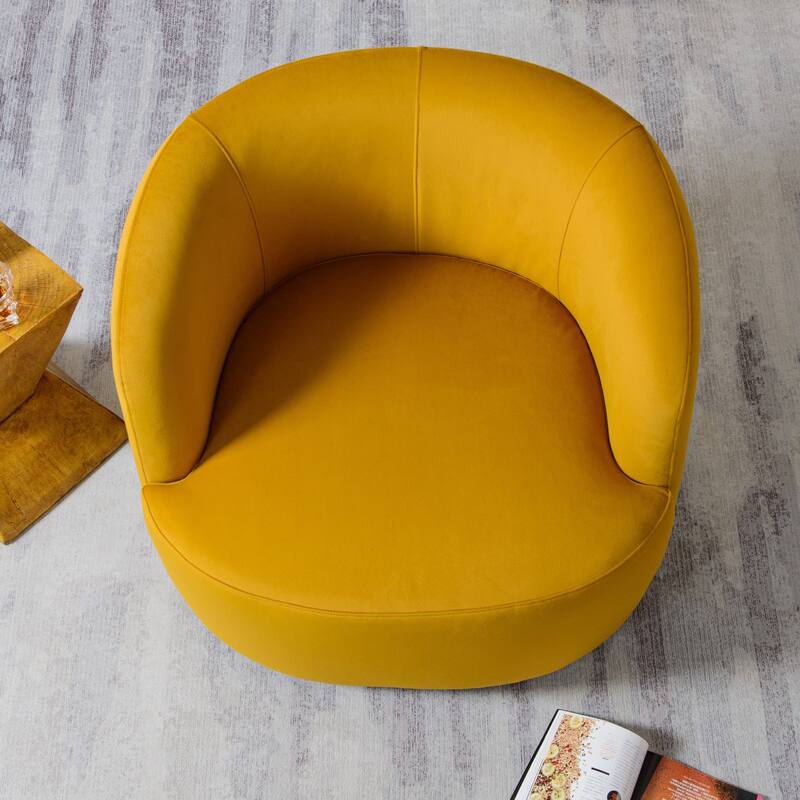 KINWELL 34" Wide Velvet Upholstered Swivel Accent Chair with Toss Pillow