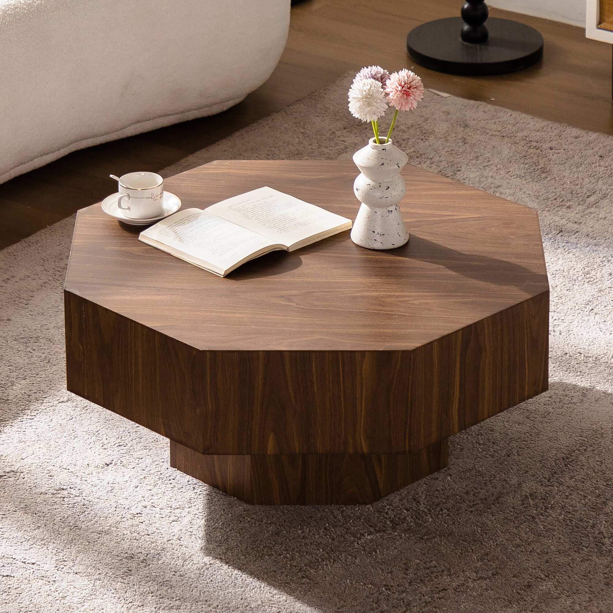 Walnut Coffee Table Center Table for Living Room, Chic Decorative