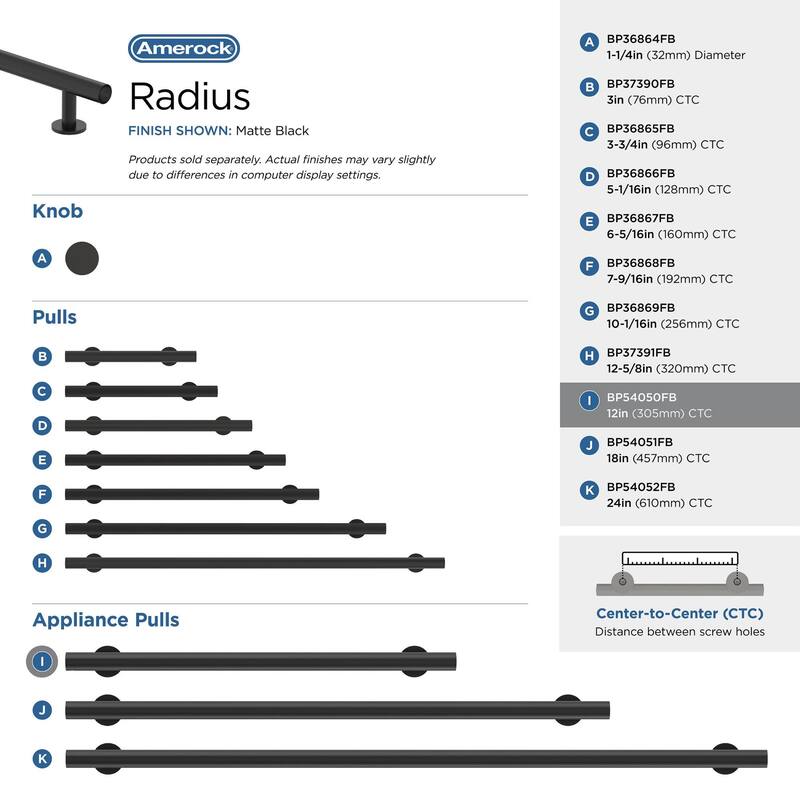 Amerock BP54050 Radius 12" Center to Center Bar Appliance Pull