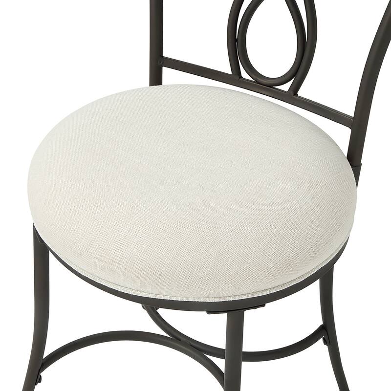 Azalea Park Bronze Ornate Iron Upholstered Vanity Stool - Bronze & Creamy White - 15.94 W x 18.7 D x 32.48 H"