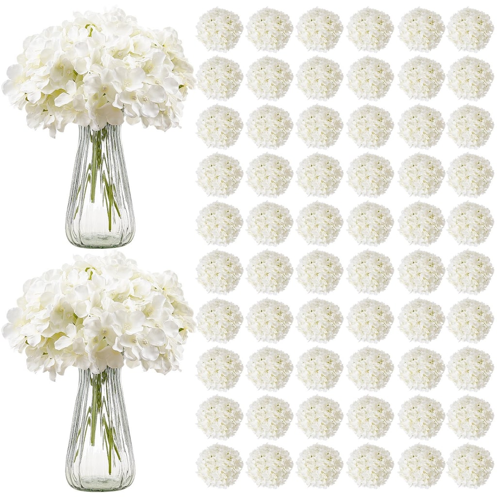 White Silk Hydrangea Artificial Flowers Set Realistic Layered Bloom Flexible Stems