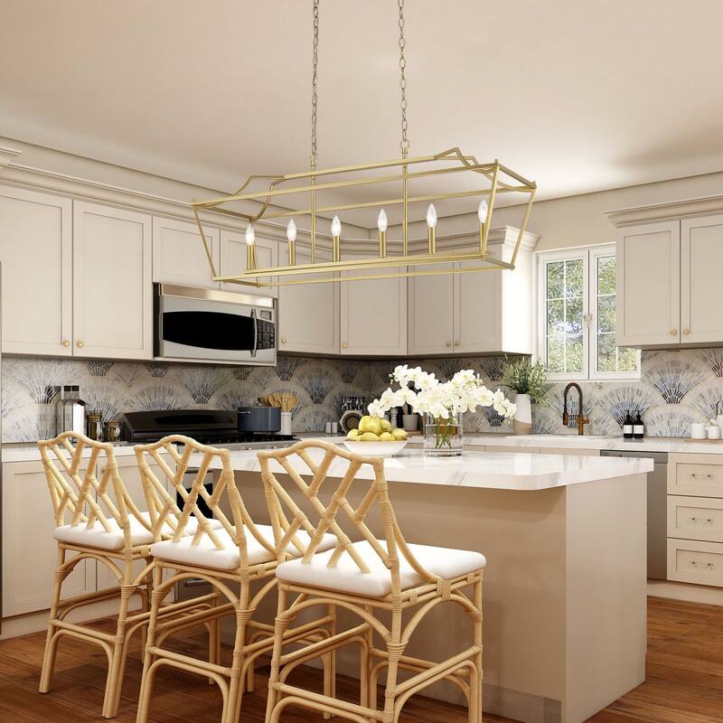 Mid-century Modern 6-light Gold Rectangle Chandelier for Dining Room