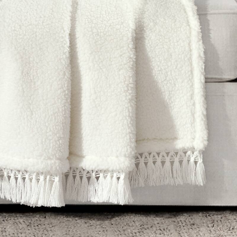 Lush Decor Sherpa Tassel Fringe Throw Blanket