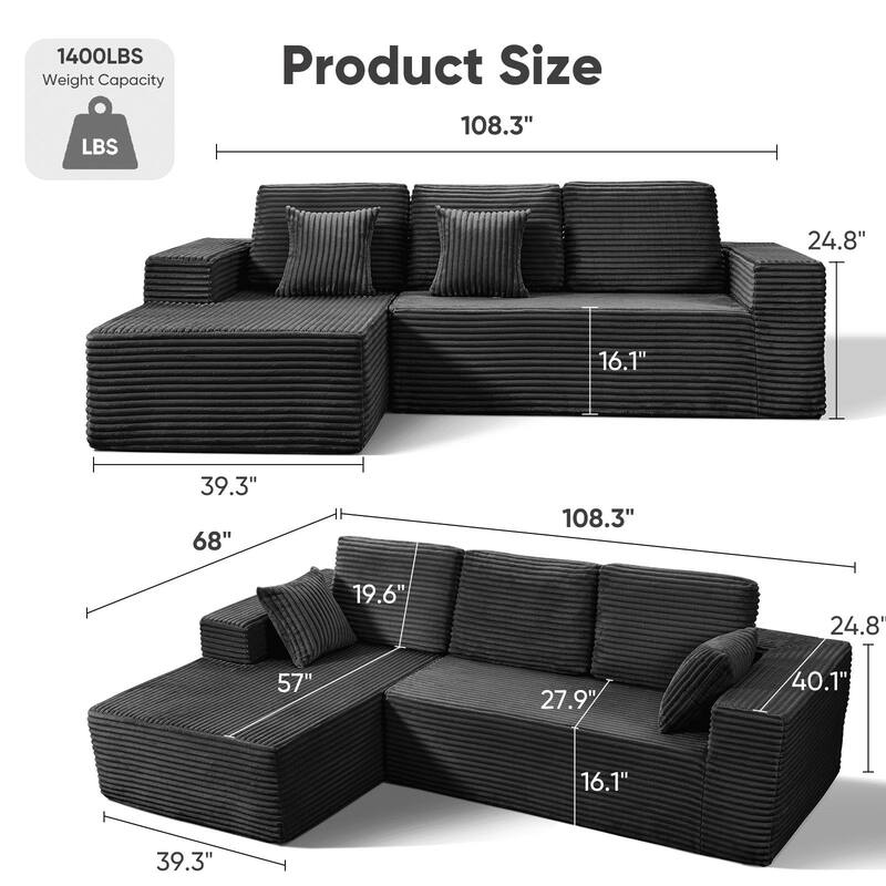 Indoor 108" Oversized Sofa Lounge Chair with Fluffy Comfy Cloud Couch