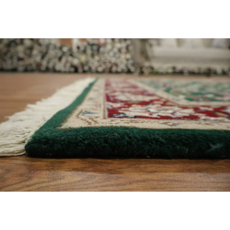 Hand Knotted Oriental 100% Wool Carpet Traditional All-Over Green Agra Area Rug - 5' 10'' X 4' 0''