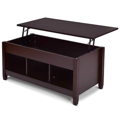 Brown Wood Lift Top Coffee Table with Adjustable Height and Hidden Storage for Living Room