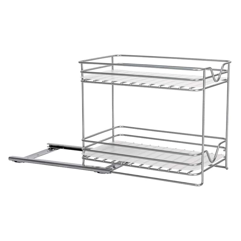 Household Essentials 2-Tier Brushed Nickel Spice Rack Organizer, Sliding Pantry Organizer