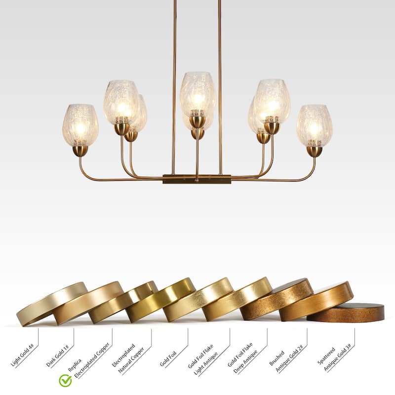 Modern 8-Light Gold 42 IN. Chandelier Textured Glass Kitchen Island Light - W 42" x H 16"