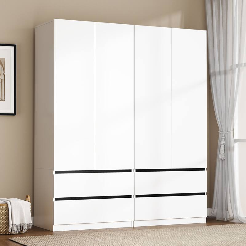75" Large Modular Armoire Wardrobe Closet with 4 Drawers, Clothes Organizer Closet with Storage Shelves