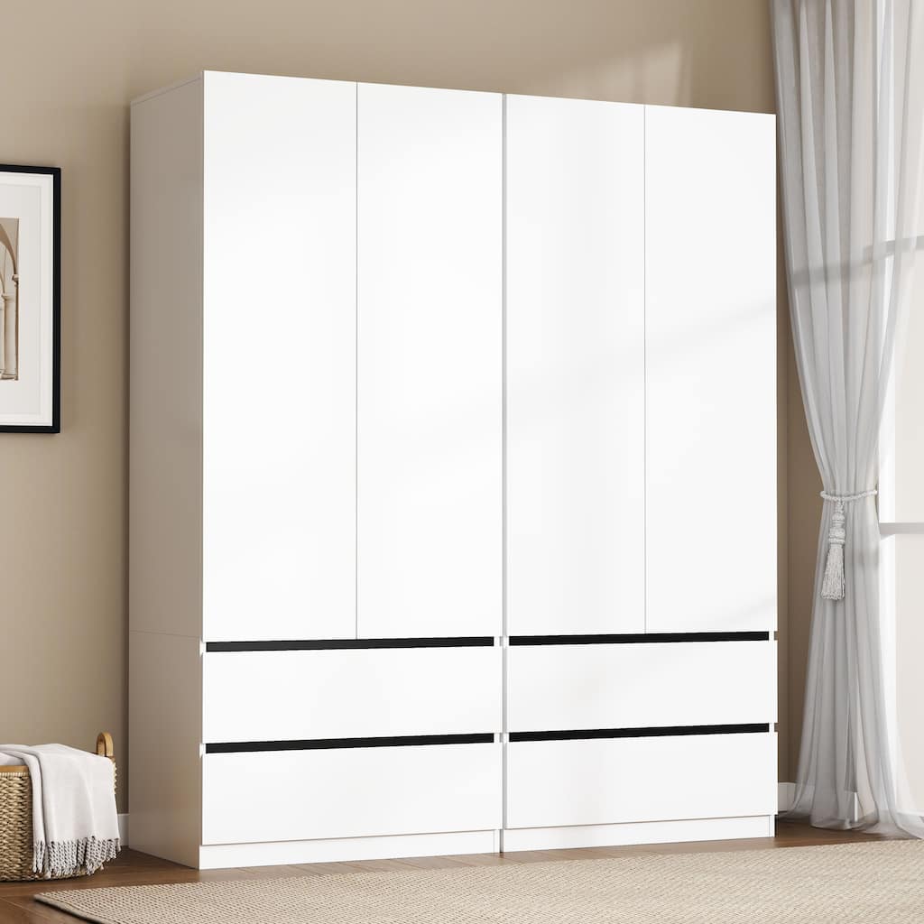 75" Large Modular Armoire Wardrobe Closet with 4 Drawers, Clothes Organizer Closet with Storage Shelves
